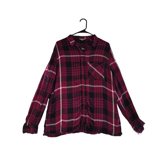 Charlotte Russe Magenta Plaid Button Up Top Women's Size L - Picture 1 of 10